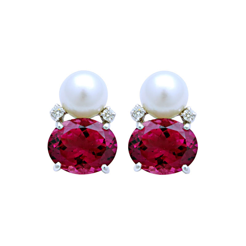 Earrings - Rubellite, South Sea Pearl and Diamond | Singhvi Jewels