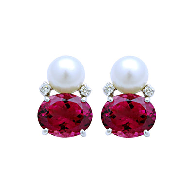 Earrings - Rubellite, South Sea Pearl And Diamond