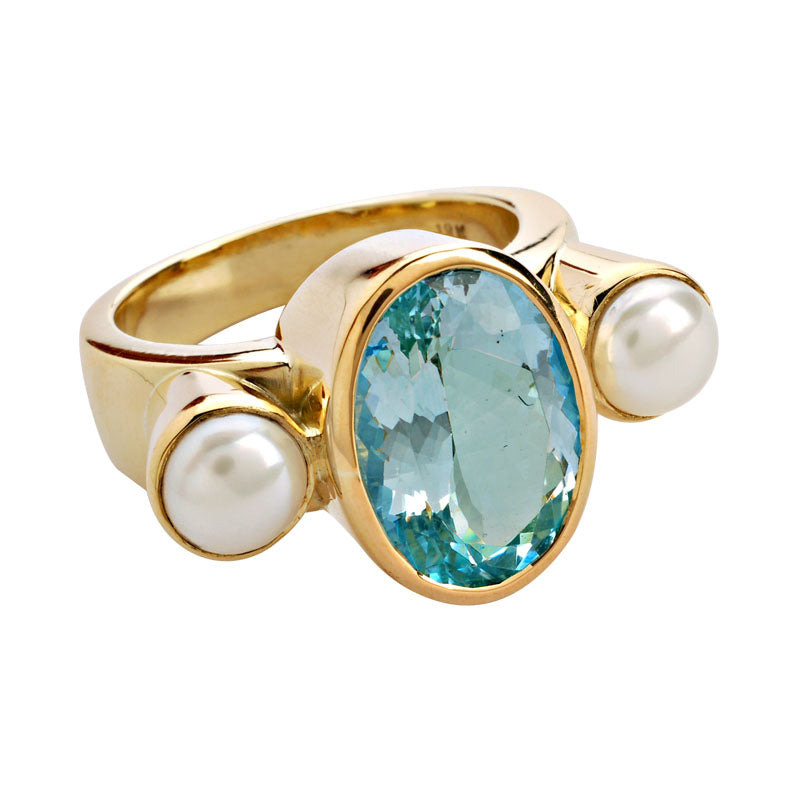 Ring - Aquamarine and Pearl | Singhvi Jewels