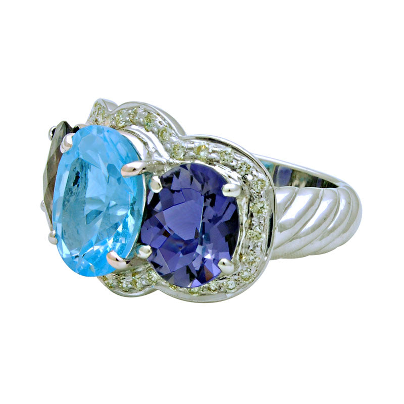 Ring-Blue Topaz, Iolite and Diamond