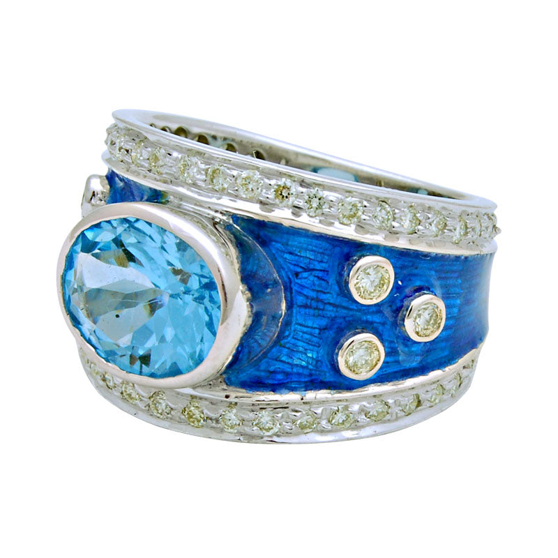 Ring - Blue Topaz and Diamond (Enamel) | Singhvi Jewels