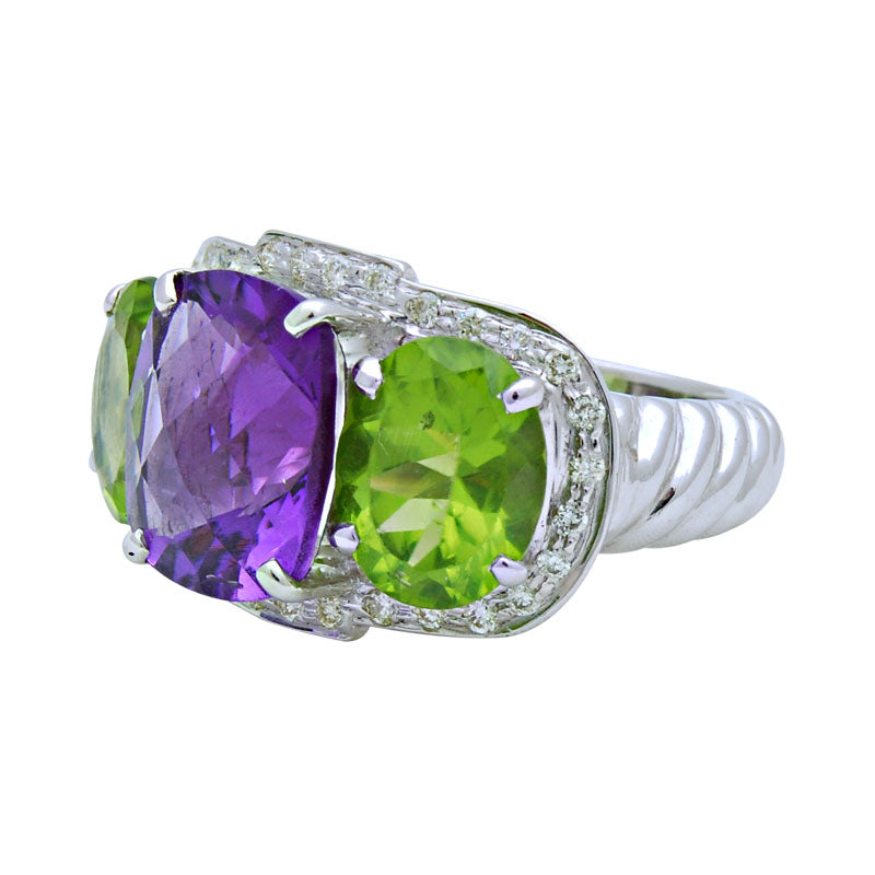 Ring - Amethyst, Peridot and Diamond | Singhvi Jewels