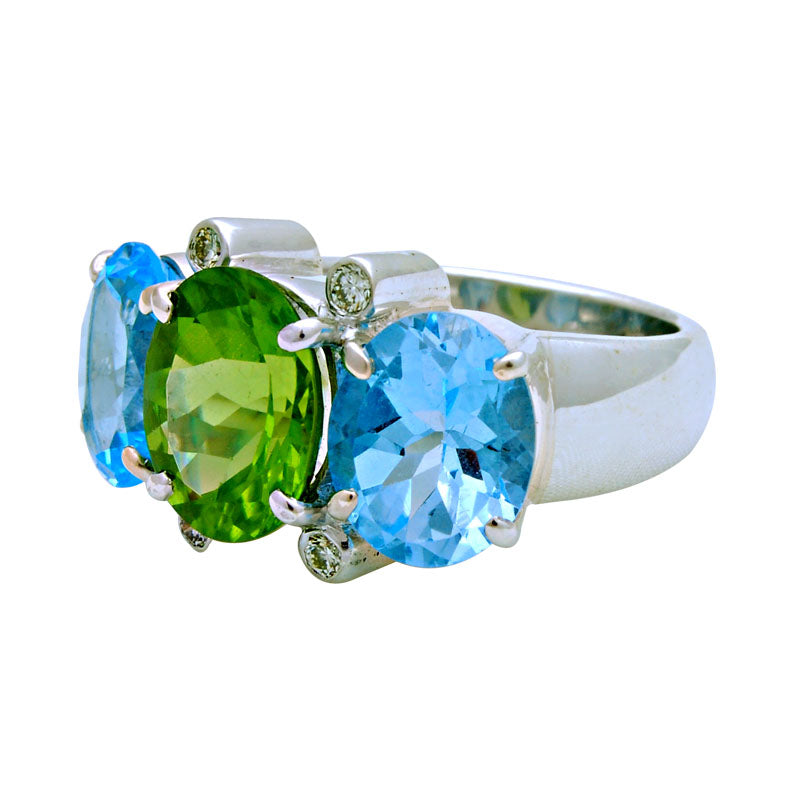 Ring-Peridot, Blue Topaz and Diamond