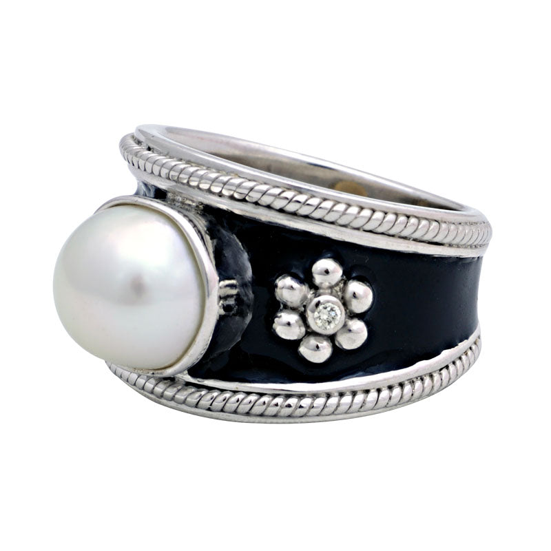 Ring - South Sea Pearl and Diamond (Enamel) | Singhvi Jewels