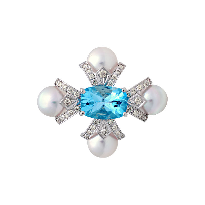 Brooch-Blue Topaz, South Sea Pearl and Diamond