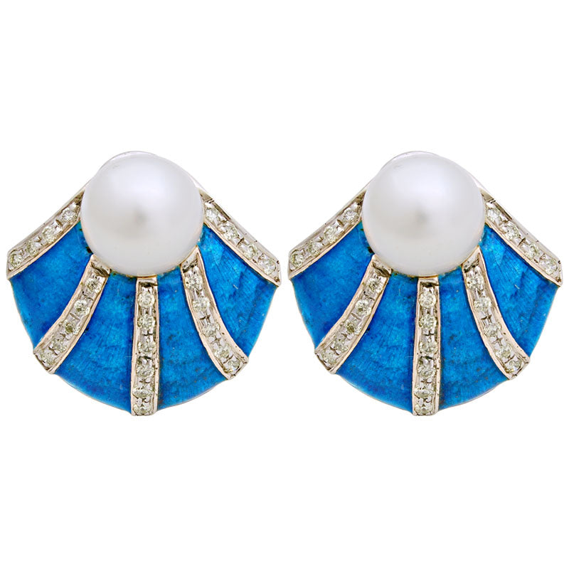 Earrings - South Sea Pearl and Diamond (Enamel) | Singhvi Jewels