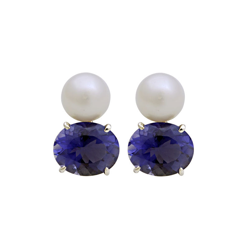 Earrings - Iolite and South Sea Pearl | Singhvi Jewels