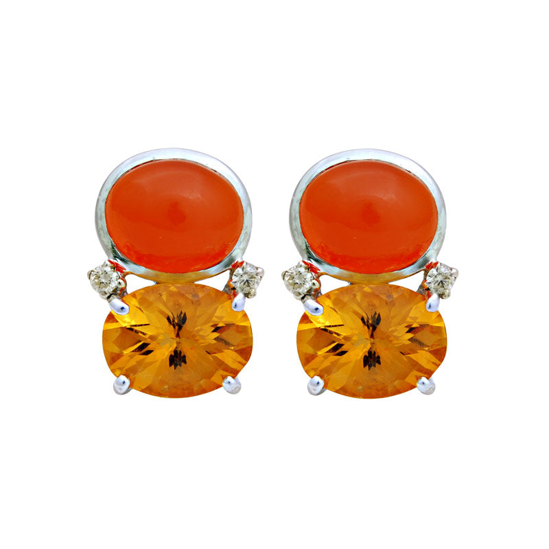 Earrings-Citrine, Cornelian and Diamond