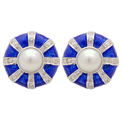 Earrings - South Sea Pearl And Diamond (Enamel)