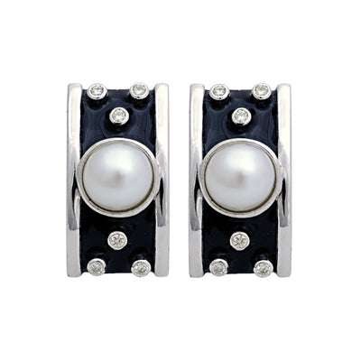 Earrings - South Sea Pearl And Diamond (Enamel)