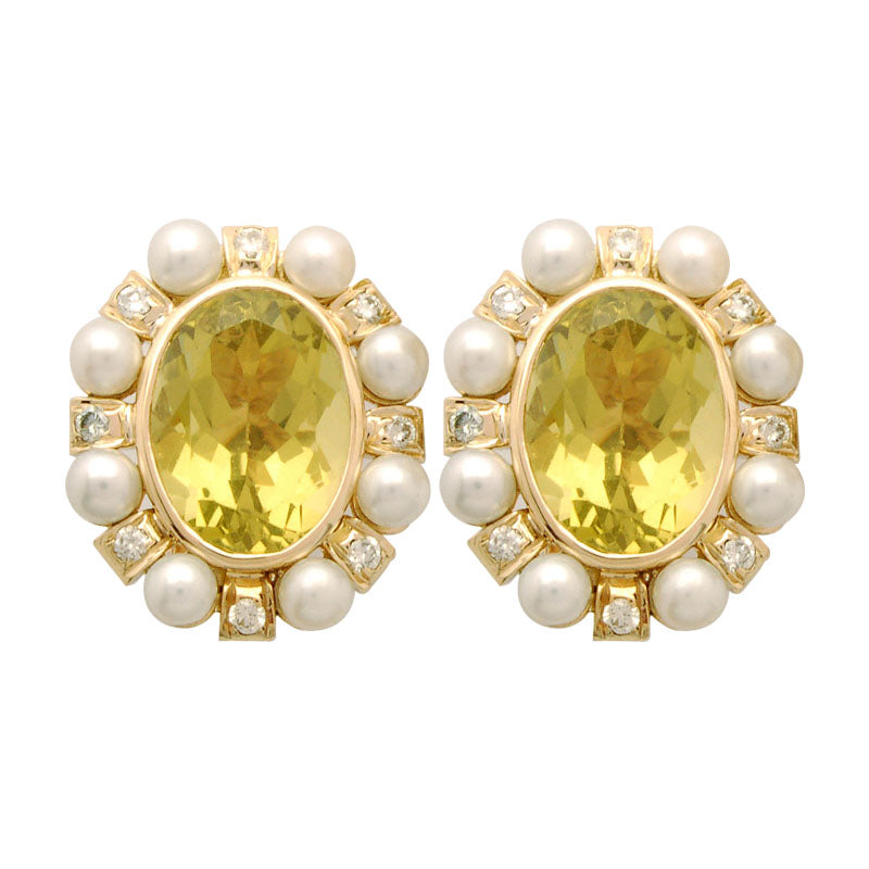 Earrings-Lemon Quartz, Pearl and Diamond | Singhvi Jewels