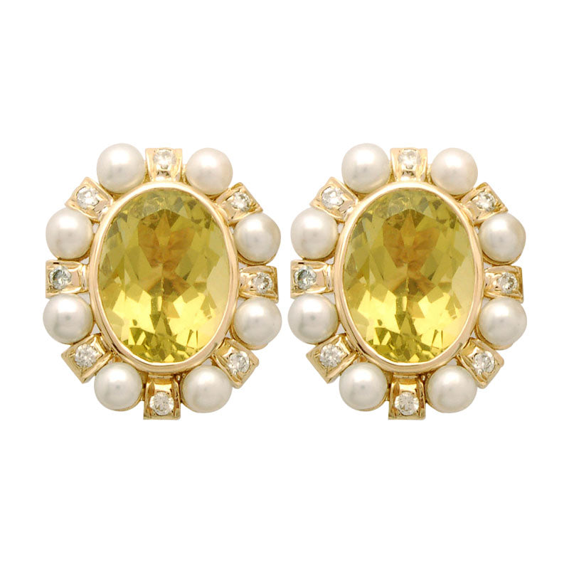 Earrings-Lemon Quartz, Pearl and Diamond