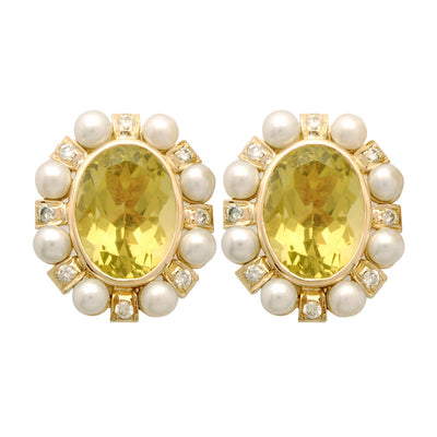 Earrings-Lemon Quartz, Pearl and Diamond