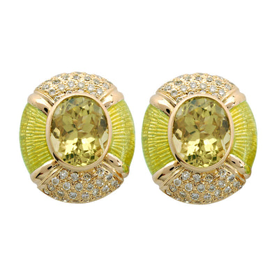 Earrings - Lemon Quartz And Diamond (Enamel)