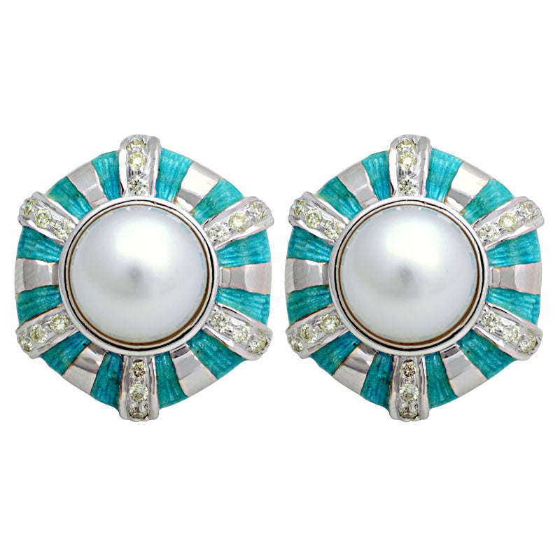 Earrings - South Sea Pearl and Diamond (Enamel) | Singhvi Jewels