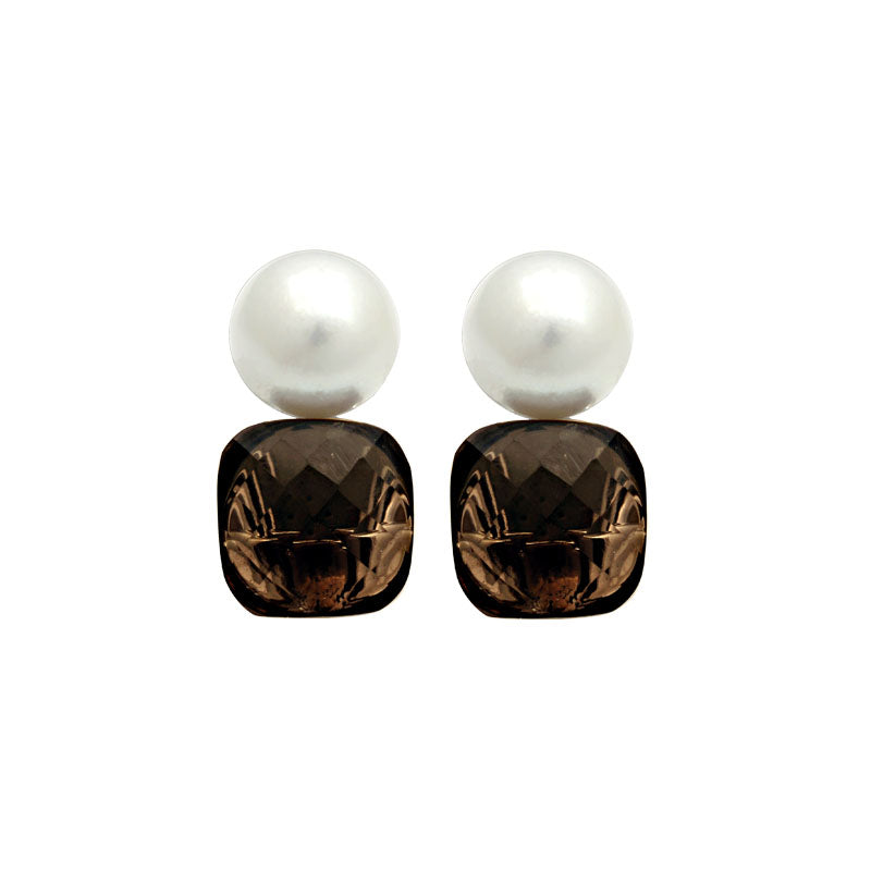 Earrings-Smokey Quartz and South Sea Pearl