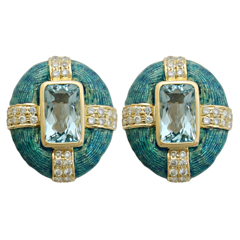 Earrings - Aquamarine and Diamond (Enamel) | Singhvi Jewels