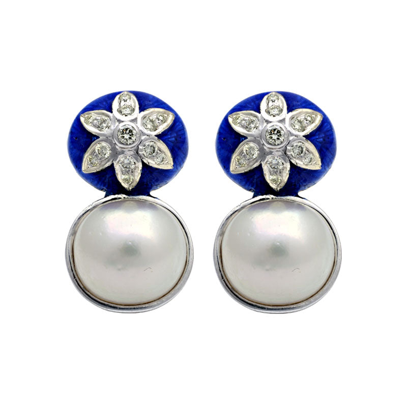 Earrings-Diamond and South Sea Pearl (Enamel)