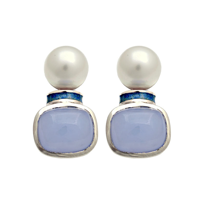 Earrings - Chalcedony and South Sea Pearl (Enamel) | Singhvi Jewels
