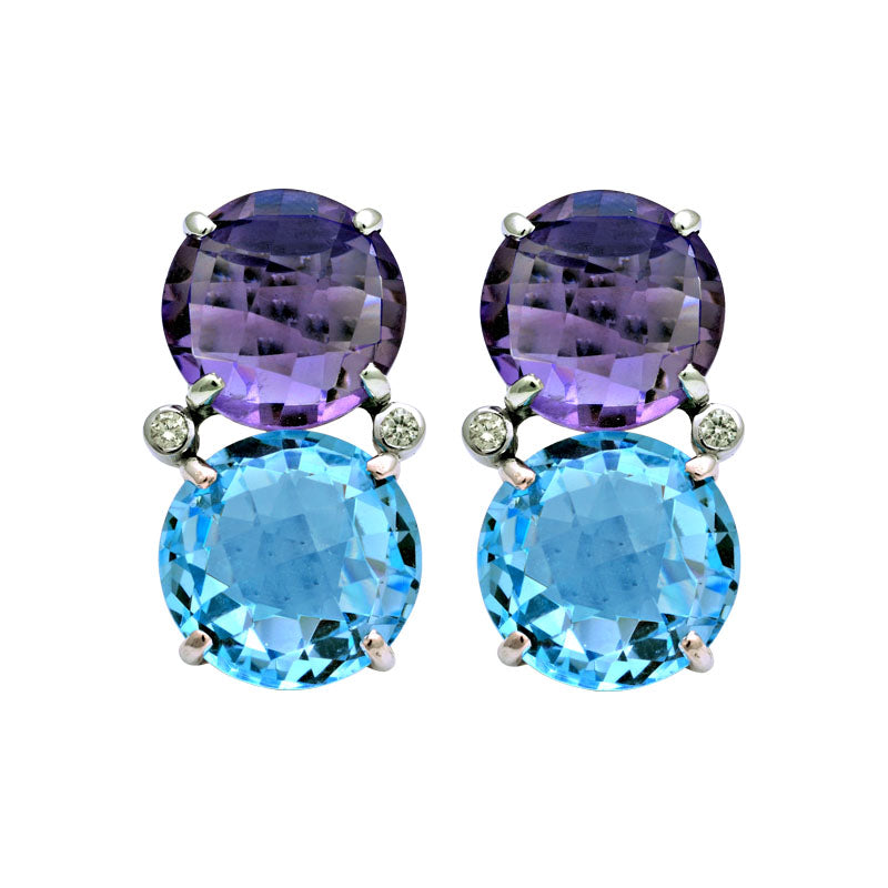 Earrings-Blue Topaz, Amethyst and Diamond