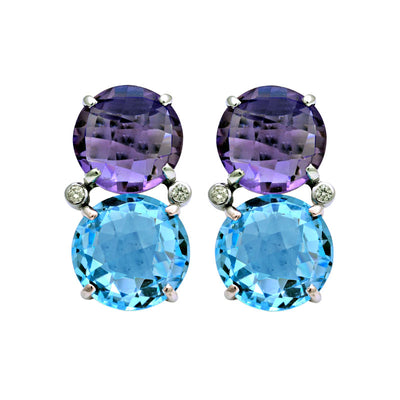 Earrings - Blue Topaz, Amethyst And Diamond