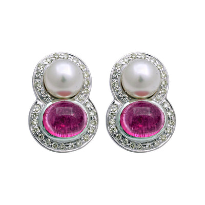 Earrings - Rubellite, South Sea Pearl And Diamond