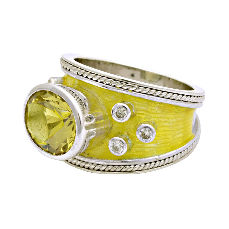 Ring - Lemon Quartz and Diamond (Enamel) | Singhvi Jewels