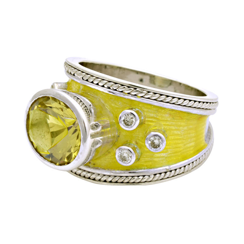 Ring-Lemon Quartz and Diamond (Enamel)