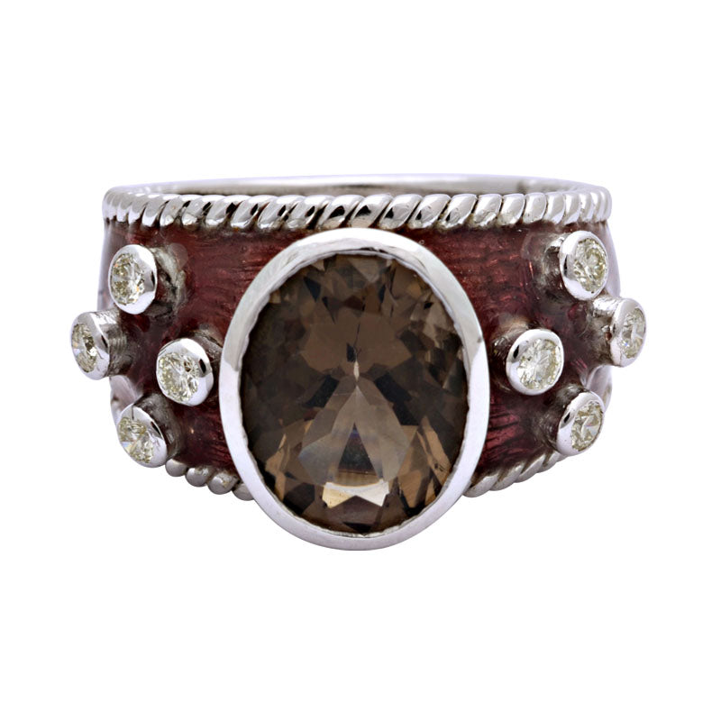 Ring-Smokey Quartz and Diamond (Enamel)