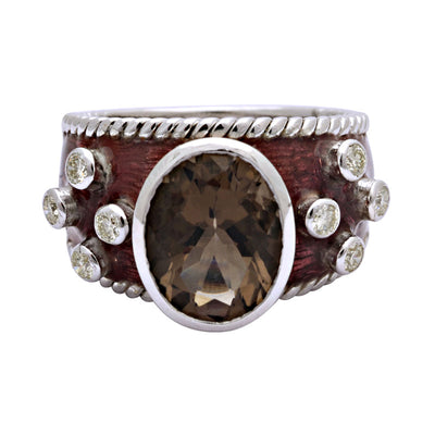 Ring - Smoky Quartz And Diamond (Enamel)