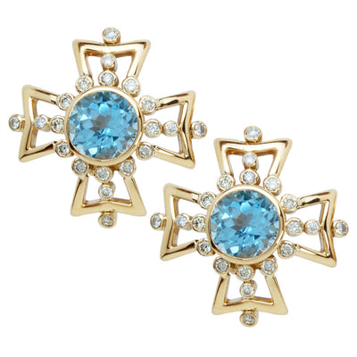 Earrings-Blue Topaz and Diamond