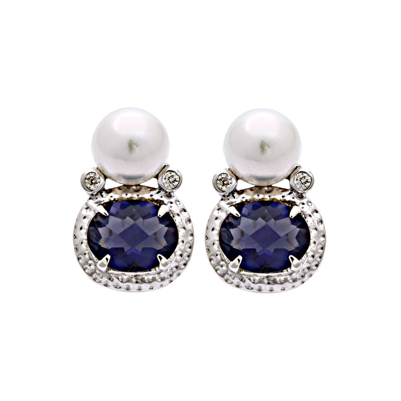 Earrings-Iolite, South Sea Pearl and Diamond