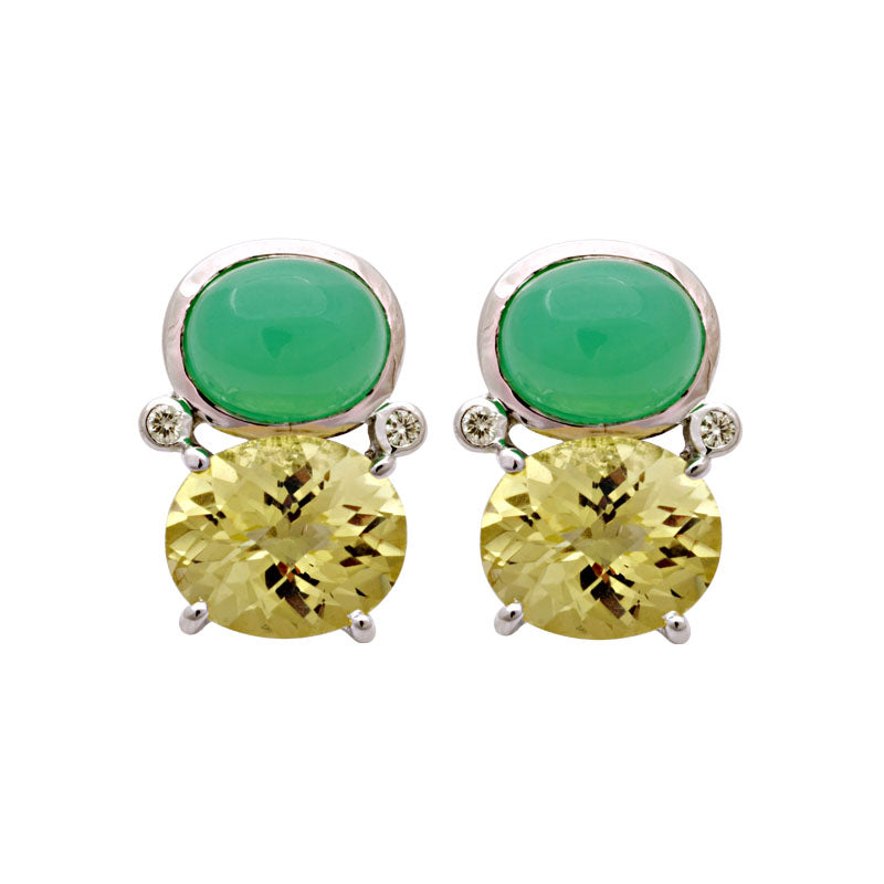Earrings - Chrysoprase, Lemon Quartz and Diamond | Singhvi Jewels