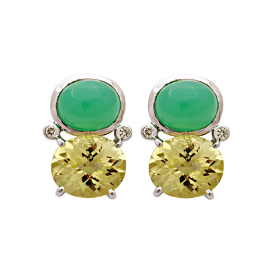 Earrings - Chrysoprase, Lemon Quartz And Diamond