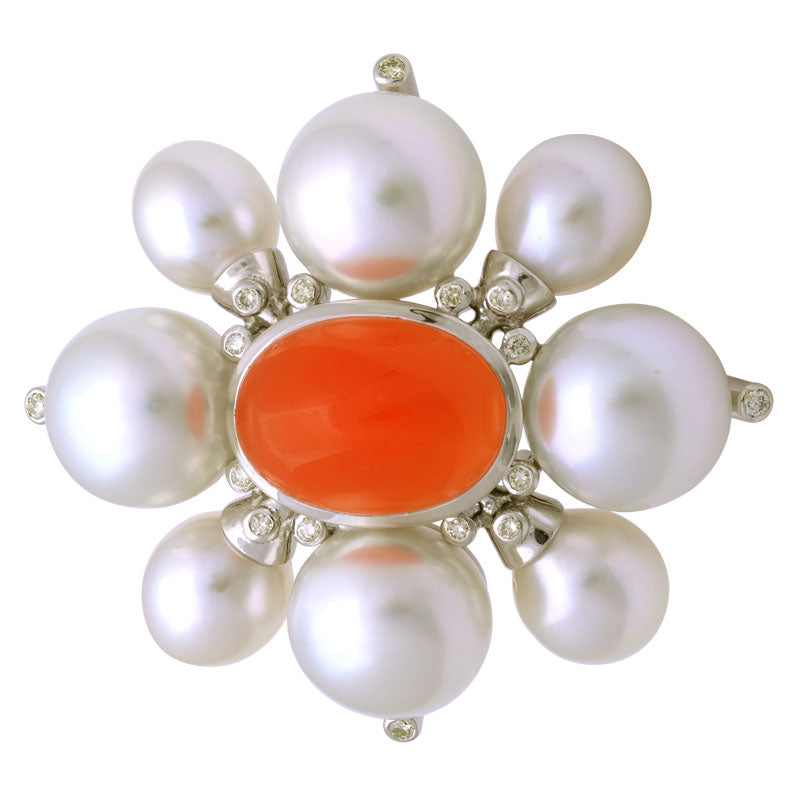 Brooch - Cornelian, South Sea Pearl and Diamond | Singhvi Jewels