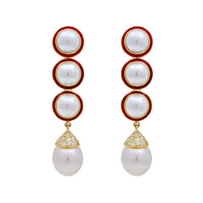 Earrings- S.S. Pearl And Diamond (enamel) (2039C)