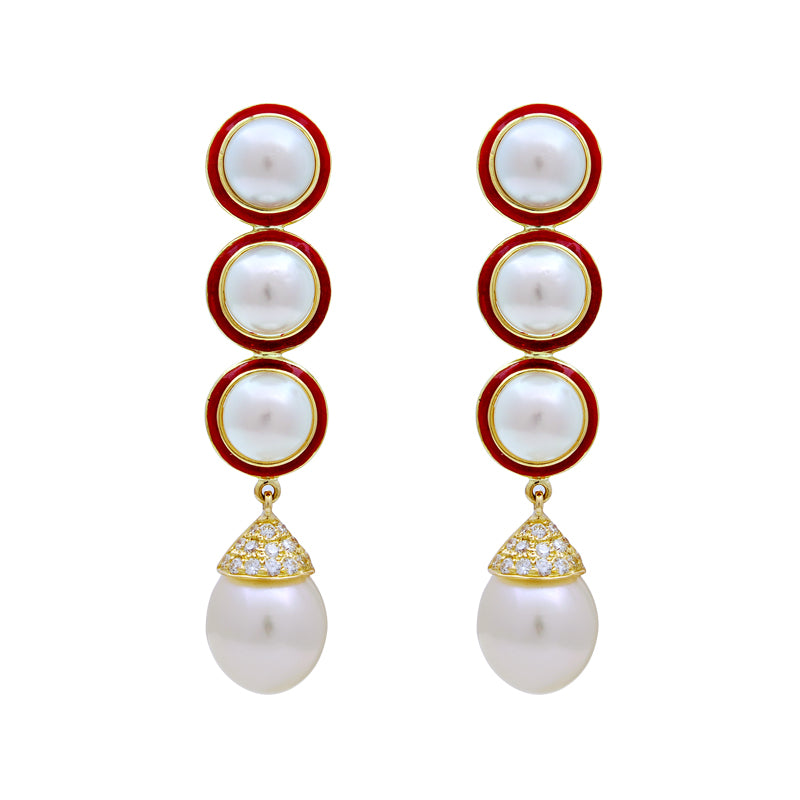 Earrings - South Sea Pearl and Diamond (Enamel) | Singhvi Jewels