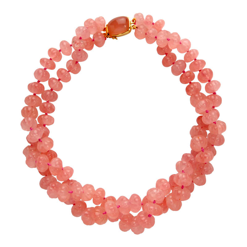 Toggle Necklace - Rose Quartz and Chalcedony (1333A) | Singhvi Jewels