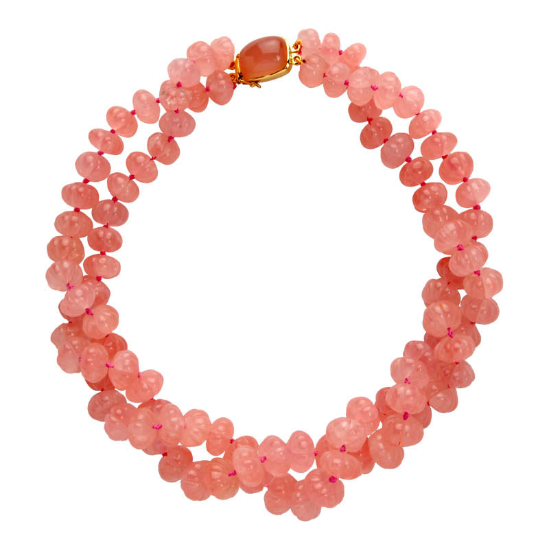 Neckbeads- Rose Quartz Beads with Chalcedony Clasp