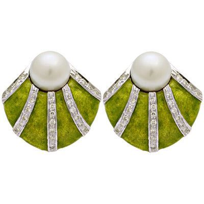 Earrings - South Sea Pearl and Diamond (Enamel)