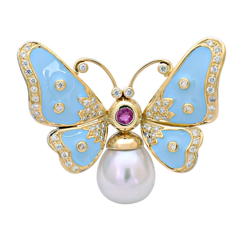 Brooch - Ruby, South Sea Pearl and Diamond (Enamel) | Singhvi Jewels