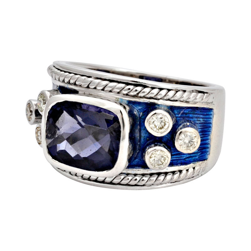 Ring - Iolite and Diamond (Enamel) | Singhvi Jewels