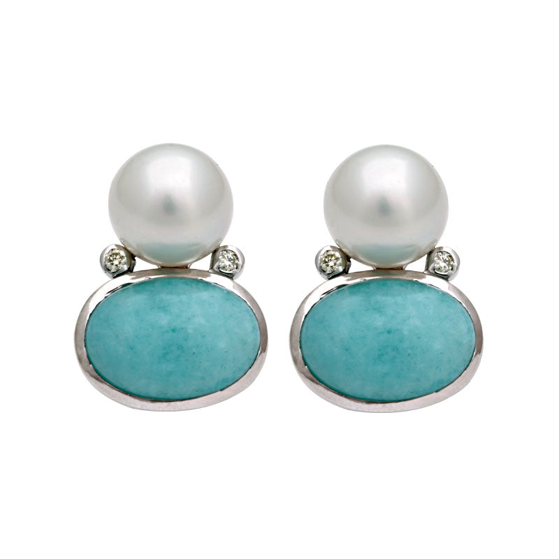 Earrings-Amazonite, South Sea Pearl and Diamond