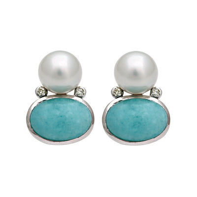 Earrings - Amazonite, South Sea Pearl And Diamond