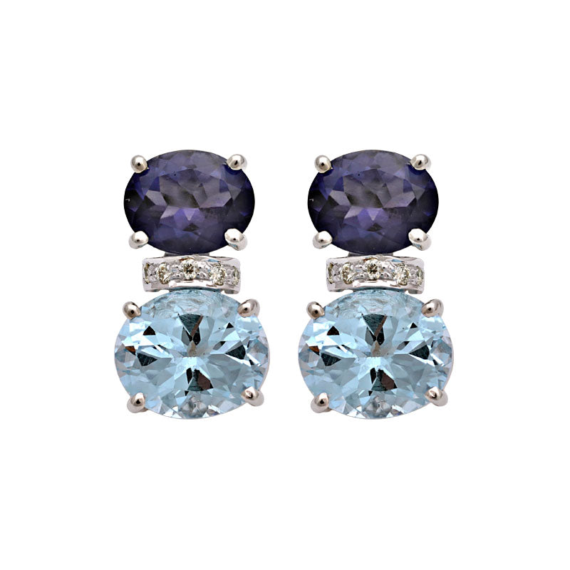 Earrings-Iolite, Blue Topaz and Diamond