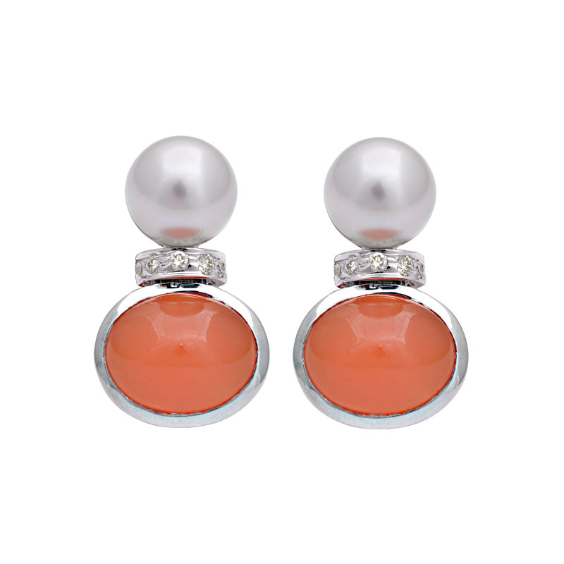 Earrings - Cornelian, South Sea Pearl and Diamond | Singhvi Jewels