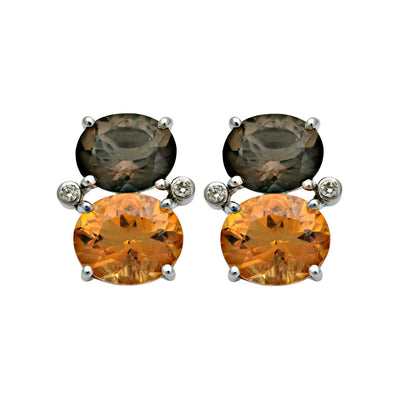 Earrings - Smoky Quartz, Citrine And Diamond