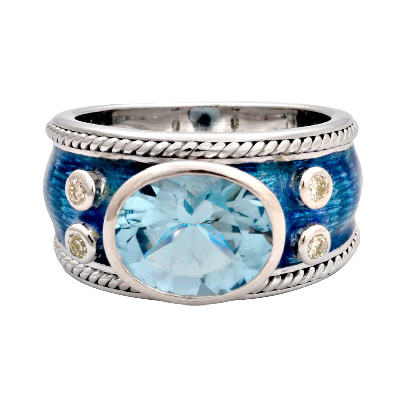 Ring-Blue Topaz and Diamond (Enamel) | Singhvi Jewels