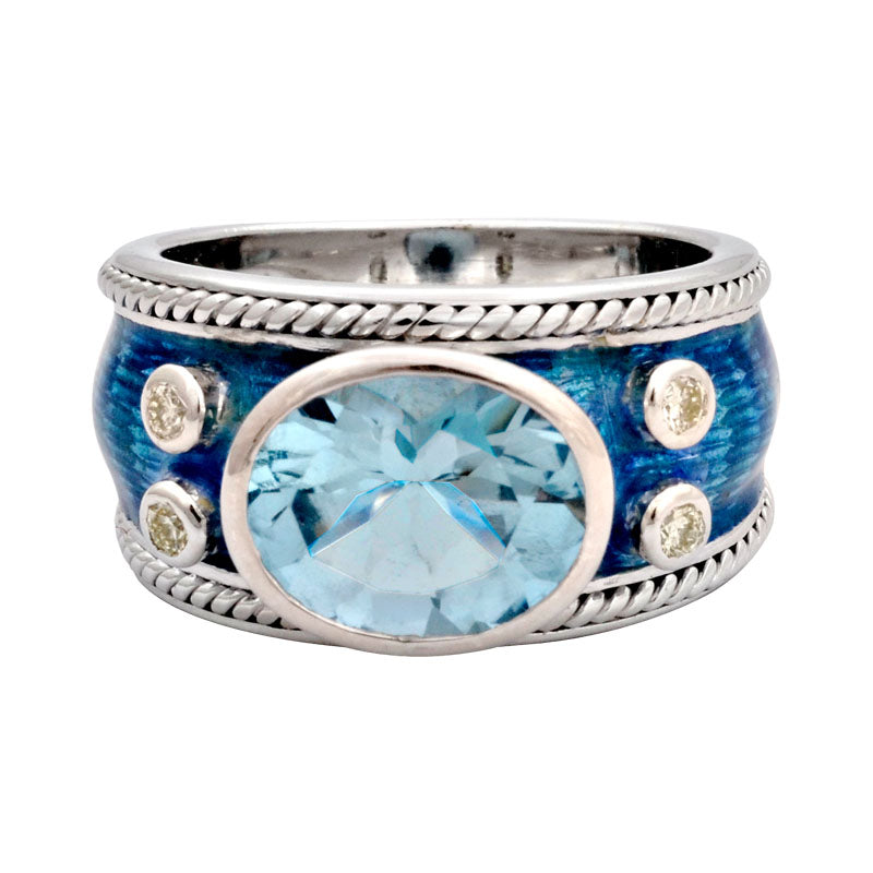 Ring-Blue Topaz and Diamond (Enamel)