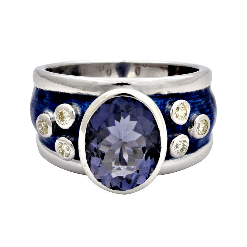 Ring-Iolite and Diamond (Enamel) | Singhvi Jewels